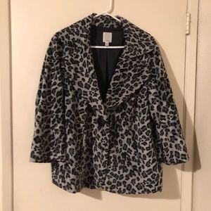 Halogen Faux Fur Grey Leopard Print Jacket